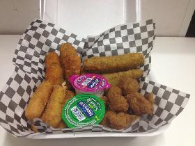 App. Platter (Deep Fried Pickles, Jalapenos Poppers, Mushroom Caps & Cheese Sticks)